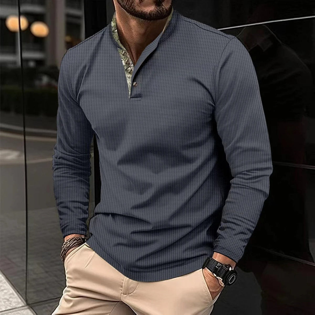Men’s Long Sleeve Polo Shirt | Modern Polo with Contrast Collar Detail