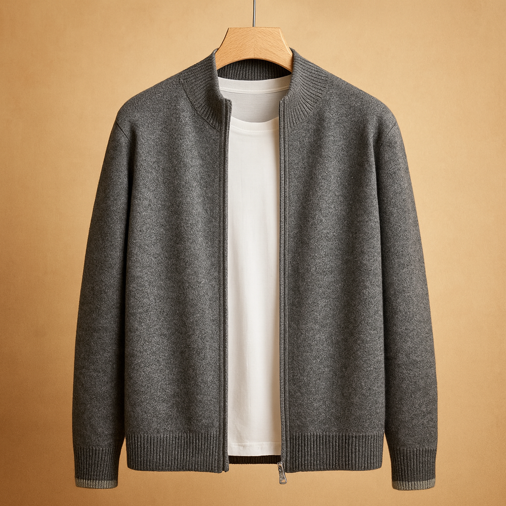Men’s Zip Cardigan | Ribbed Collar Knit with Comfortable Everyday Fit