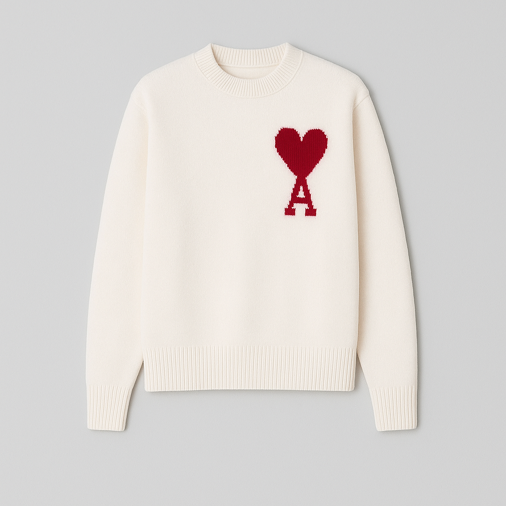Women’s Graphic Knit Jumper – Oversized Fit with Heart Detail