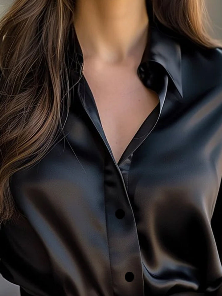 Women's Satin Blouse with Lapel Collar for Work and Casual Wear