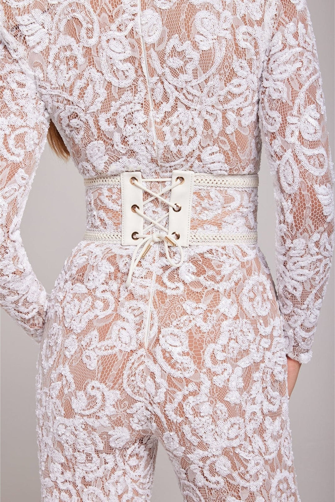 Women's Sequin Lace Long-Sleeve Jumpsuit with Flared Trousers