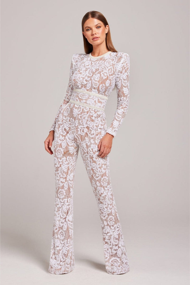 Women's Sequin Lace Long-Sleeve Jumpsuit with Flared Trousers