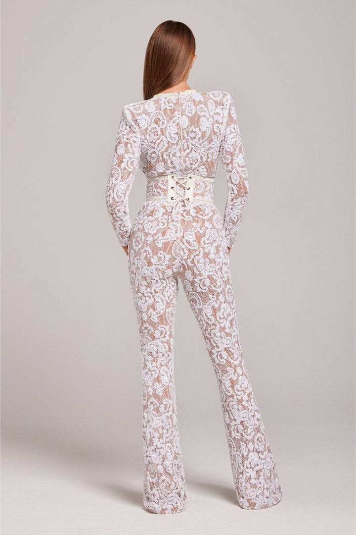 Women's Sequin Lace Long-Sleeve Jumpsuit with Flared Trousers