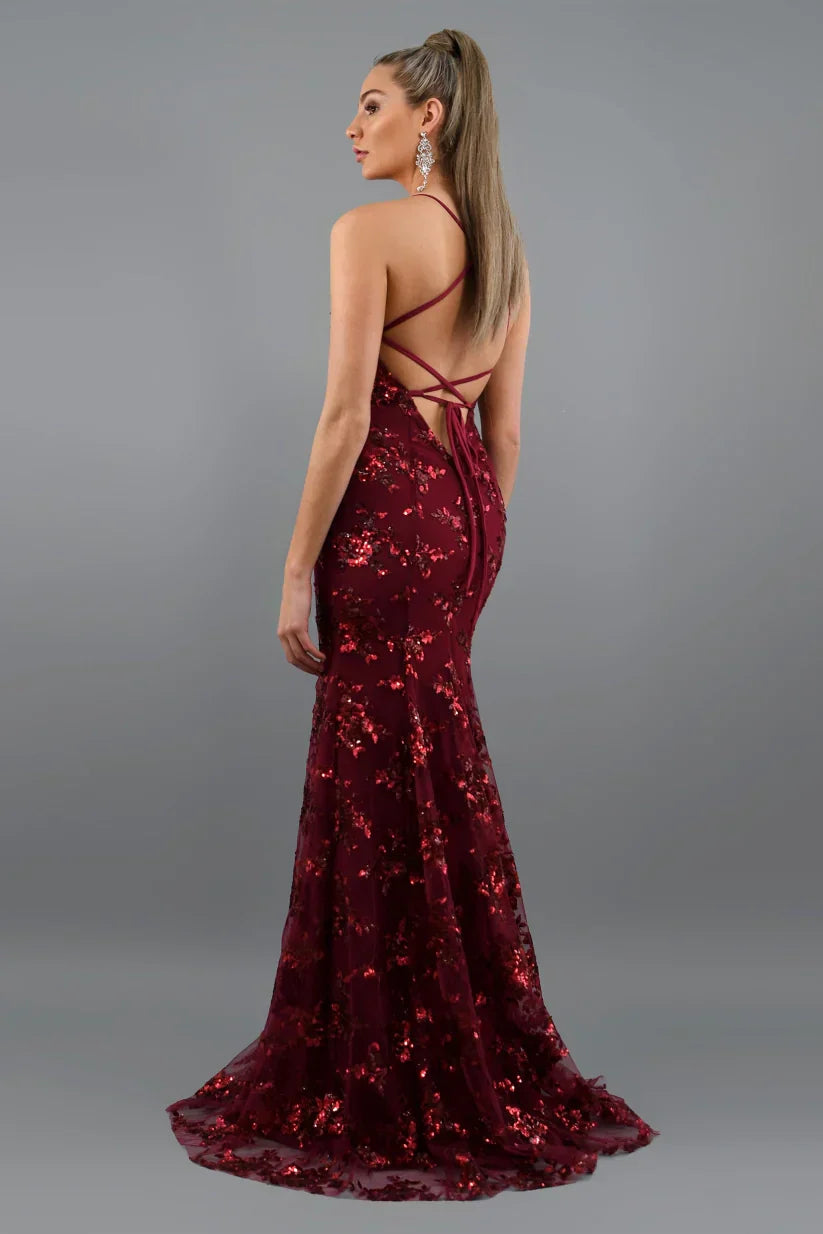 Women's Sequin Maxi Dress with V-Neck for Formal Evening Wear