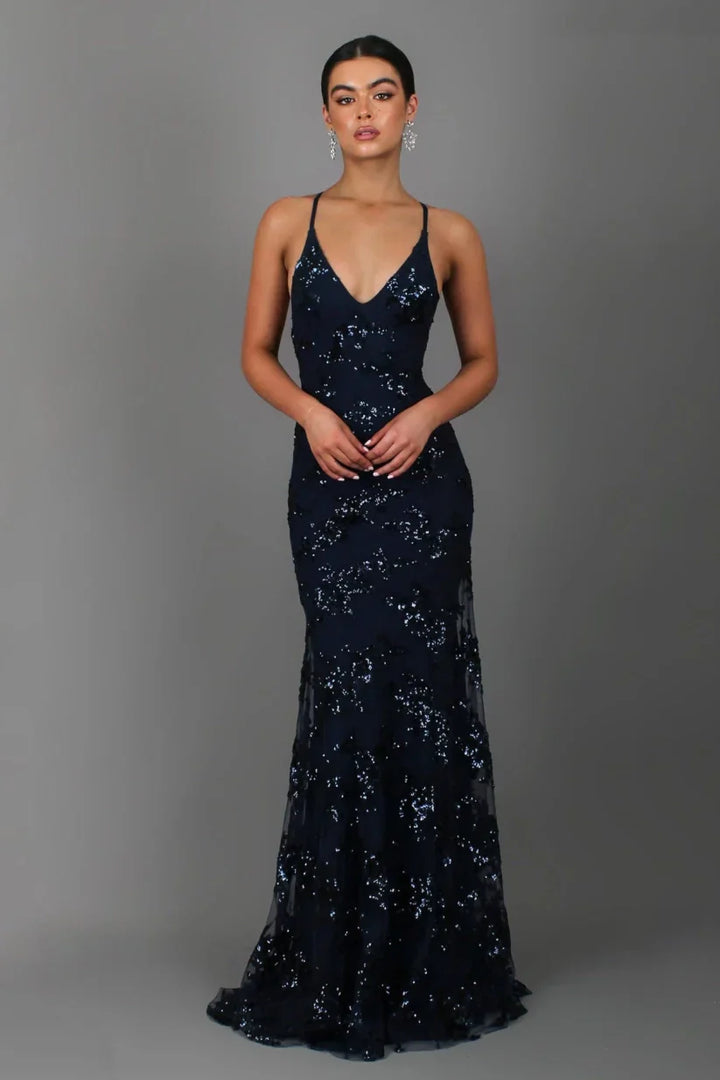 Women's Sequin Maxi Dress with V-Neck for Formal Evening Wear